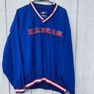 Kansas Starter Jacket Pullover Shirt XL‎ Blue Red White Longsleeved Vneck
